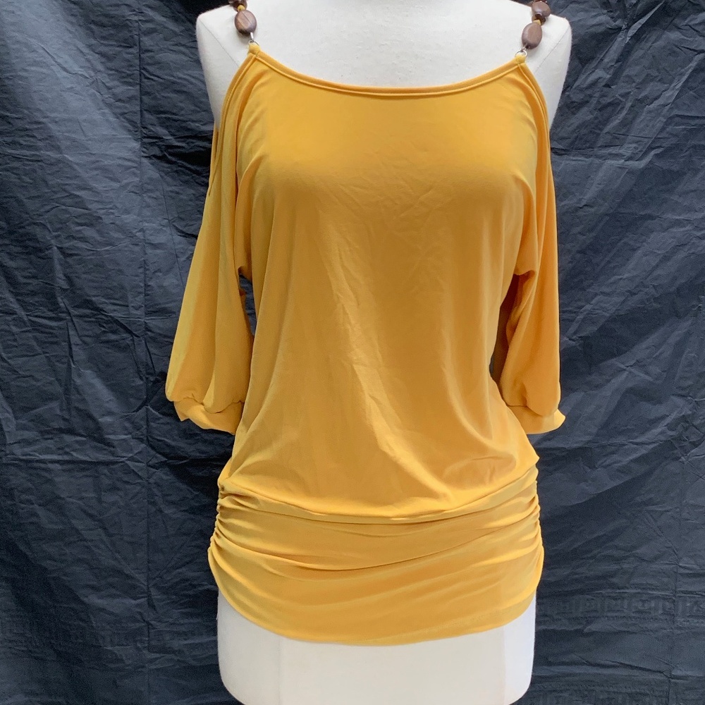 Wooden Beaded Straps Cold Shoulder Blouse